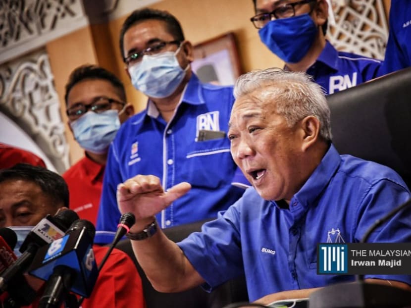 Sabah Barisan Nasional chairman Bung Moktar Radin speaks at a news conference.