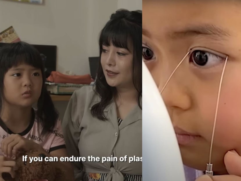 A mother (right in left photo) in Kagoshima, Japan has come under fire for convincing her nine-year-old daughter to undergo an invasive double eyelid surgery (right photo) to become more “beautiful”.
