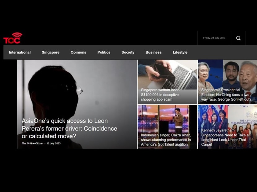 A screengrab of The Online Citizen Asia's website as of July 21, 2023.
