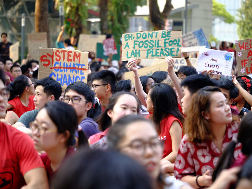Young people taking part in the inaugural Singapore Climate Rally held at Hong Lim Park in September 2019. Young people taking part in the inaugural Singapore Climate Rally held at Hong Lim Park in September 2019.
