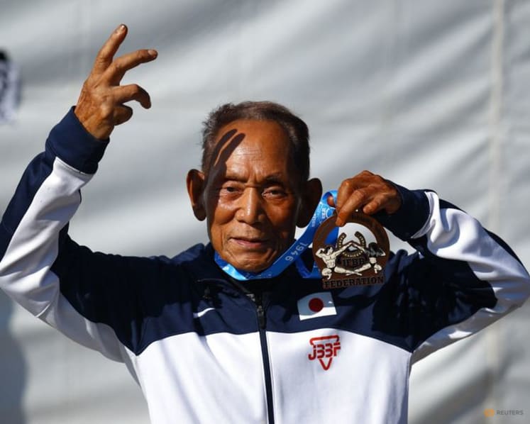 Japanese bodybuilder, 90, flexes ageless ambition on Spanish stage