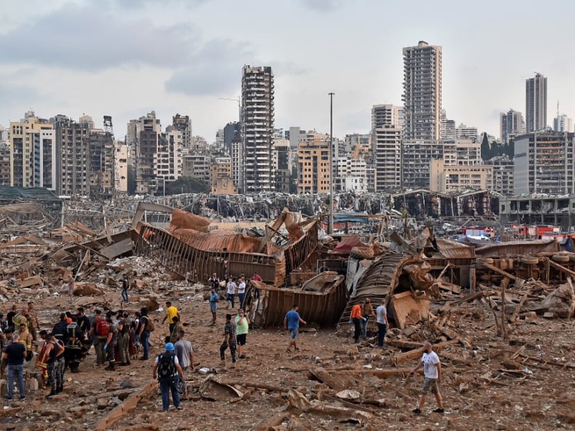 A picture shows the scene of an explosion near the the port in the Lebanese capital Beirut on Aug 4, 2020.
