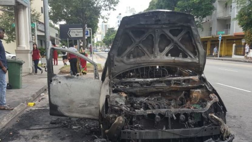 Car in flames at Serangoon Road