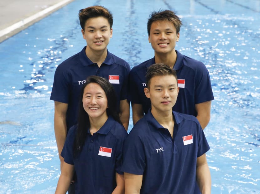 (Clockwise, from left to right) Samuel Khoo, Dylan Koo, Francis Fong and Quah Jing Wen are eager to make a splash at this year's South-east Asian Games in Kuala Lumpur. All photos in this story by Najeer Yusof Muallim/ TODAY
