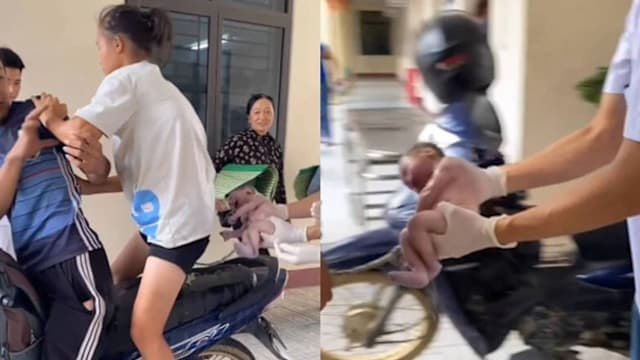 越南孕妇阵痛坐夫摩托送院 途中婴儿出生卡母裤管内