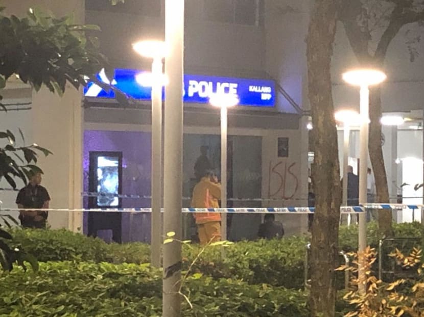 Police tape cordoning off an area around the Kallang Neighbourhood Police Post, which is an e-kiosk, on March 14, 2020. Police tape cordoning off an area around the Kallang Neighbourhood Police Post, which is an e-kiosk, on March 14, 2020.