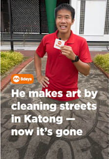 Street art in Katong, made by cleaning… removed just like that. Fair or not? #8dayssg #8dayssgtrending #sgtiktok #fypsg #katong 