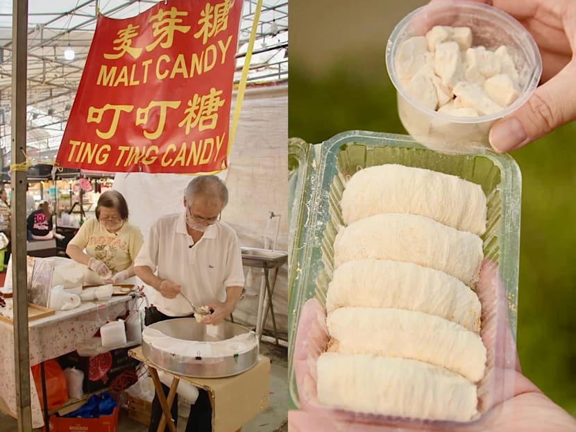 This elderly couple makes nostalgic dragon&rsquo;s beard and ding ding candy at Tampines pasar malam and beyond