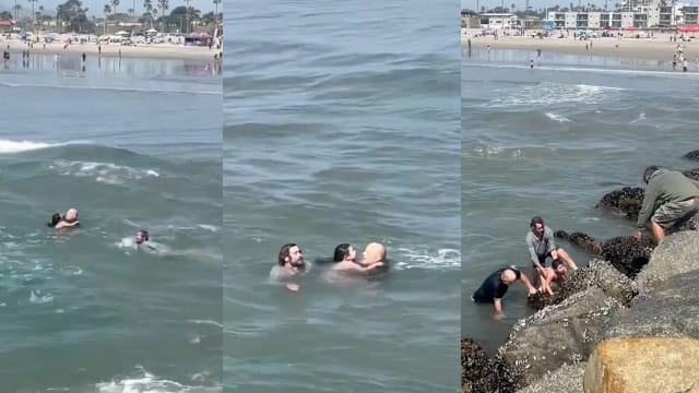 父女海中遭遇离岸流 冲浪教练奋力勇救被誉英雄