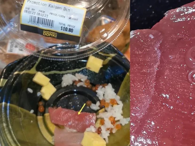 A close-up photo showing the parasitic worm found in a rice bowl from Don Don Donki.