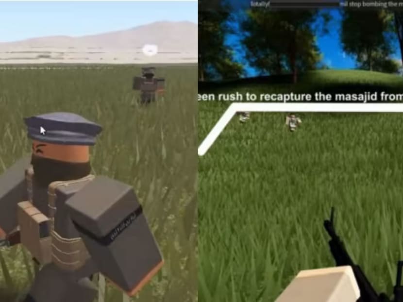 Screenshots of Islamic State propaganda videos created by a 16-year-old using Roblox game footage.