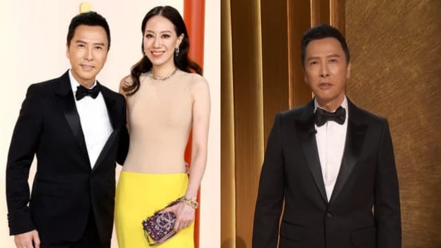 甄子丹懒理抗议携妻出席奥斯卡　现场封街照曝光