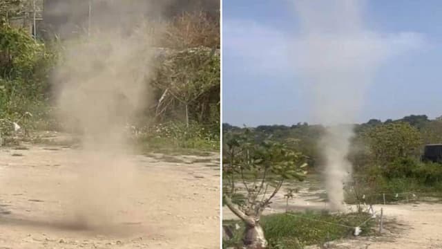  台灣罕见尘卷风突现 10多公尺旋转气柱直冲天际