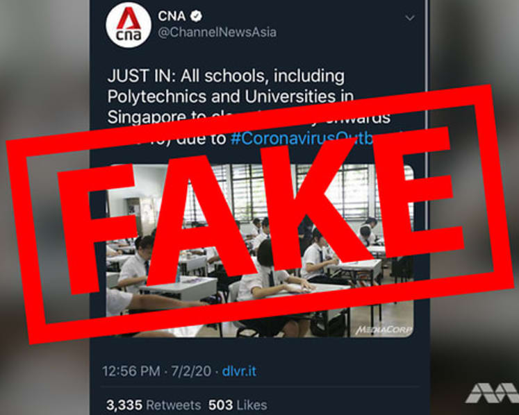 CNA debunks fake tweet announcing school closure due to coronavirus outbreak
