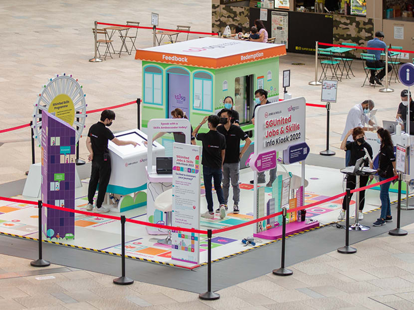 An exhibition by government agency Workforce Singapore at PLQ Mall in February 2022. An exhibition by government agency Workforce Singapore at PLQ Mall in February 2022.