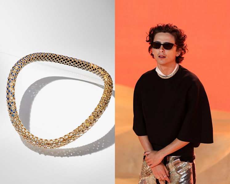 All about Timothee Chalamet’s custom Cartier necklace at the Dune Part Two world premiere