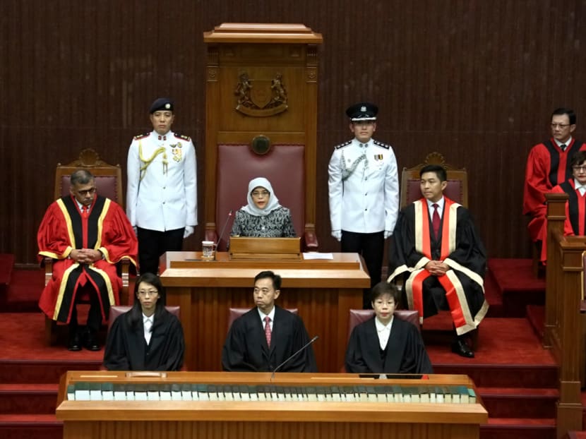 Photo of the day: President Halimah Yacob delivering a speech during the opening of the second session of the 13th Parliament on Monday (May 7) at Parliament House.