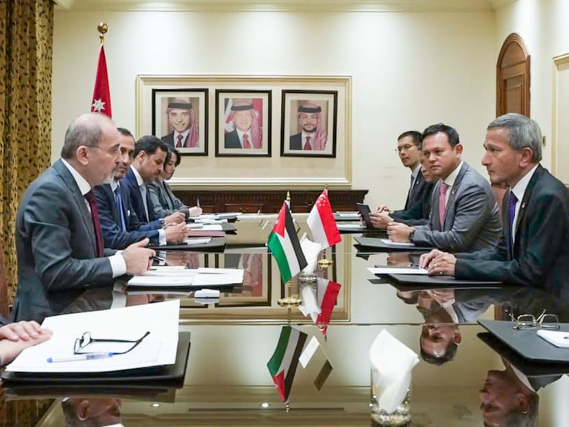 Singapore's Foreign Affairs Minister Vivian Balakrishnan meeting his Jordanian counterpart Ayman Safadi in Amman on Mar 16, 2024.