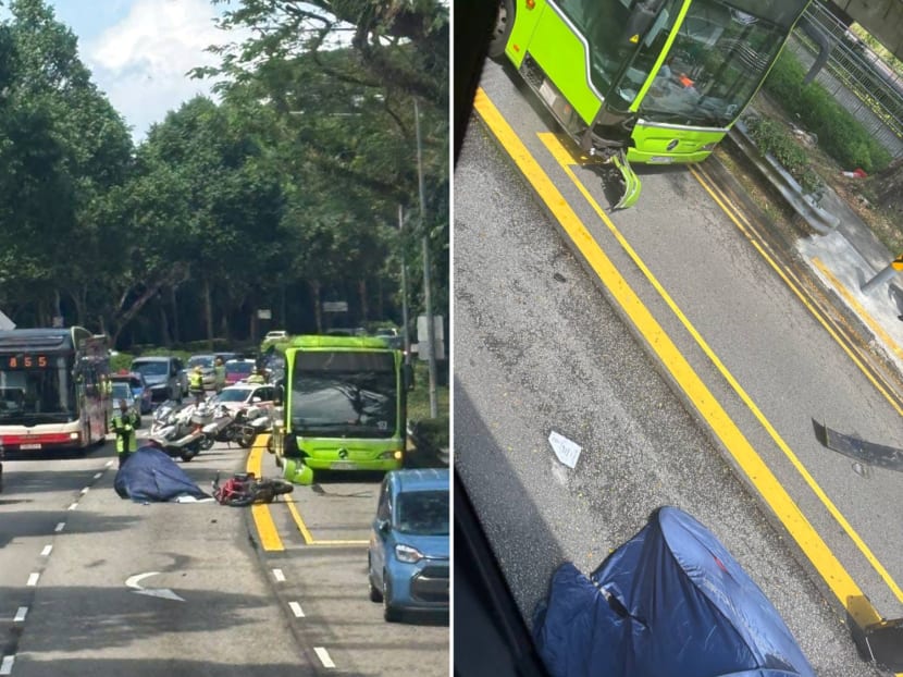 Images posted online show the aftermath of an accident involving a bus, motorcycle and a lorry. Images posted online show the aftermath of an accident involving a bus, motorcycle and a lorry.