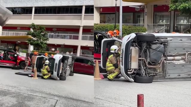 撞上停在路边车辆 汽车翻滚三次司机无大碍