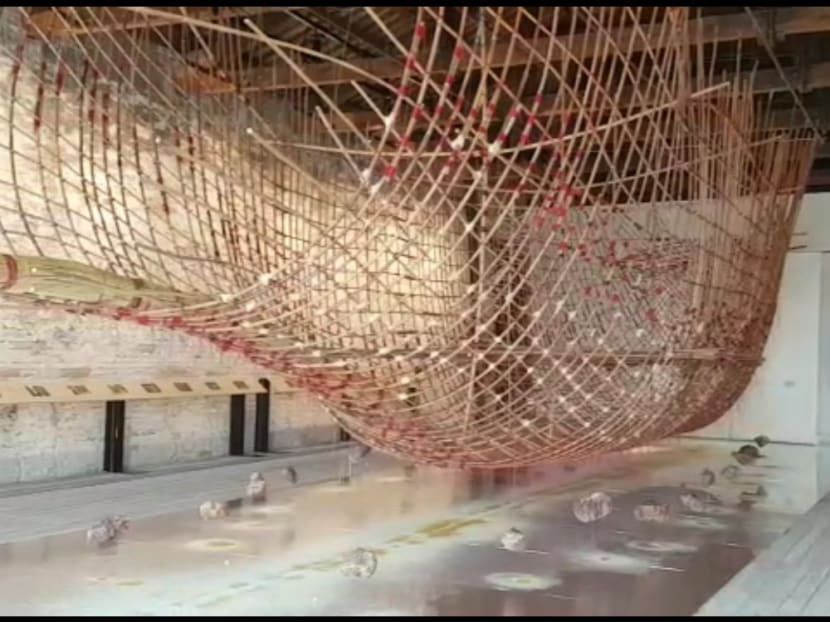 At the Singapore Pavilion for the Venice Biennale 2017, Zai Kuning presents his most ambitious work to date, Dapunta Hyang: Transmission of Knowledge, brings to life the imagined vessel, steered by the first Malay King Dapunta Hyang Sri Jayanasa, of the seventh-century Srivijayan Empire. Photo: National Arts Council