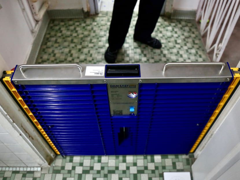 The Dam Easy Flood Panel (pictured) is being piloted by national water agency PUB. The panels fit snugly into doorways, and are designed to keep flash floodwaters at bay in homes in flood-prone areas.