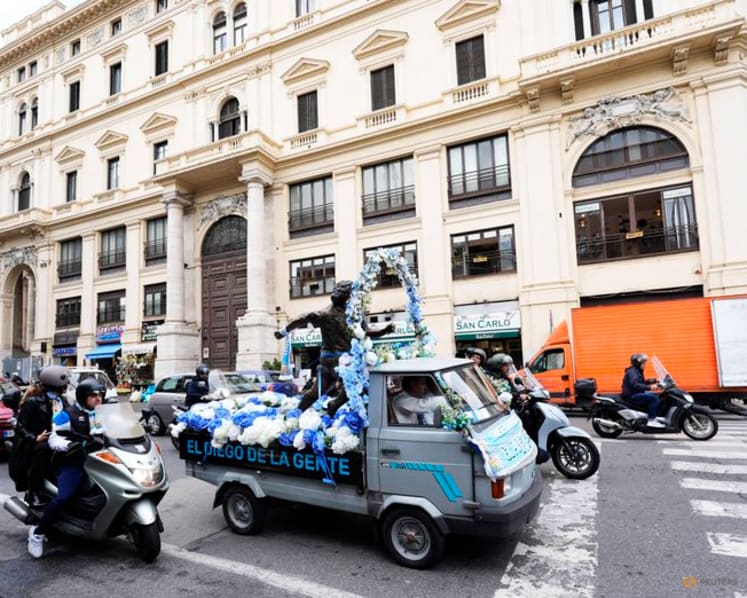 Maradona statue rides through Naples as city remembers Argentine great