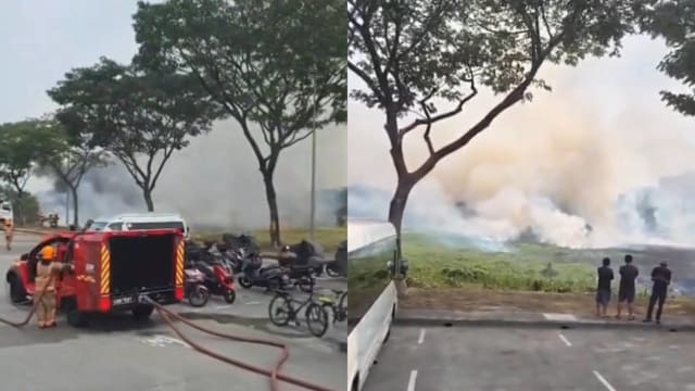 不到一天接连两起草坡起火 实里达停车场附近浓烟滚滚