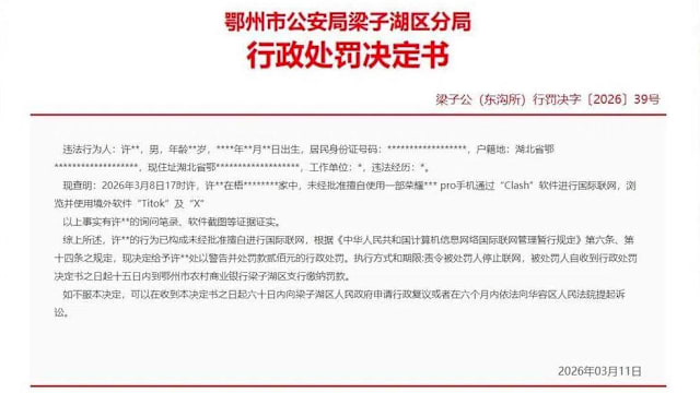 未经批准浏览TikTok和X 中国男子被罚款