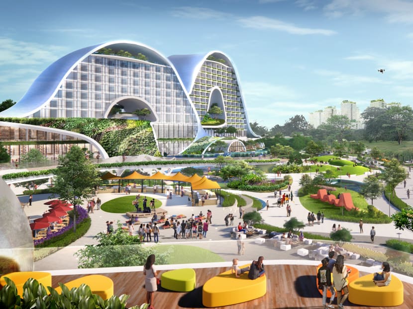 An artist impression of the integrated tourism development at Jurong Lake District. Plans for the development of a 6.8ha site next to Jurong Lake were previously announced in 2019. An artist impression of the integrated tourism development at Jurong Lake District. Plans for the development of a 6.8ha site next to Jurong Lake were previously announced in 2019.