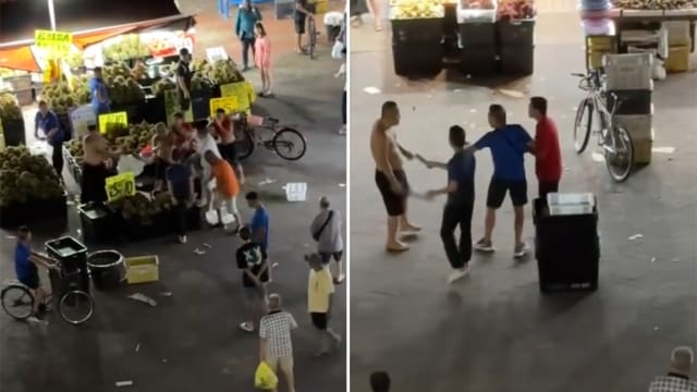 榴梿摊发生打斗事件 有人用榴梿壳砸头有人亮刀