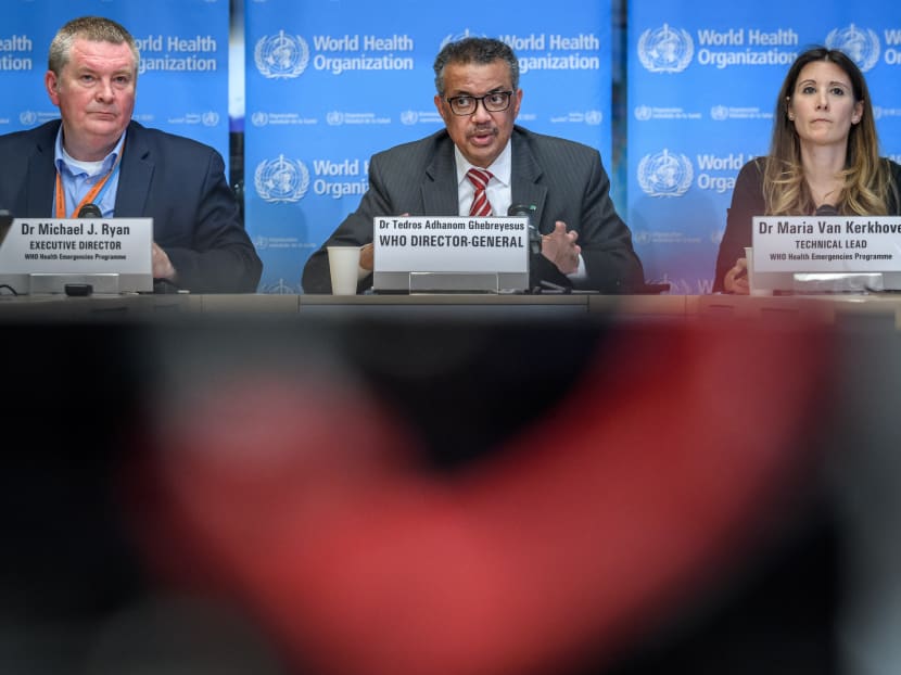 From left: Dr Michael Ryan, executive director of the health emergencies programme at the World Health Organization (WHO), WHO's director-general Tedros Adhanom Ghebreyesus and WHO's technical lead Maria Van Kerkhove at a daily press briefing on Covid-19 on March 11, 2020. From left: Dr Michael Ryan, executive director of the health emergencies programme at the World Health Organization (WHO), WHO's director-general Tedros Adhanom Ghebreyesus and WHO's technical lead Maria Van Kerkhove at a daily press briefing on Covid-19 on March 11, 2020.