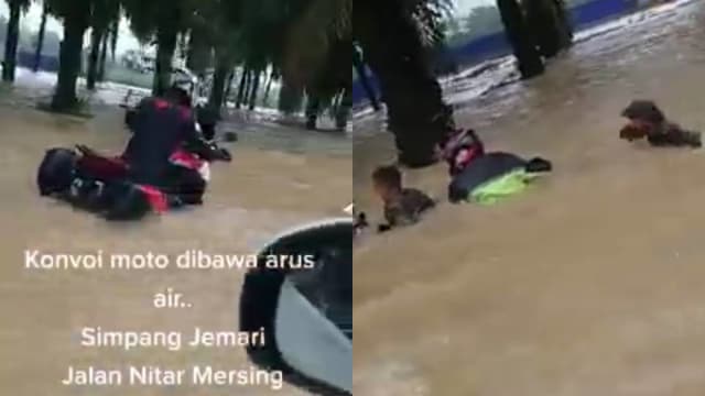 六名狮城重机骑士在马国遇水灾 陷入泥水仅露头部
