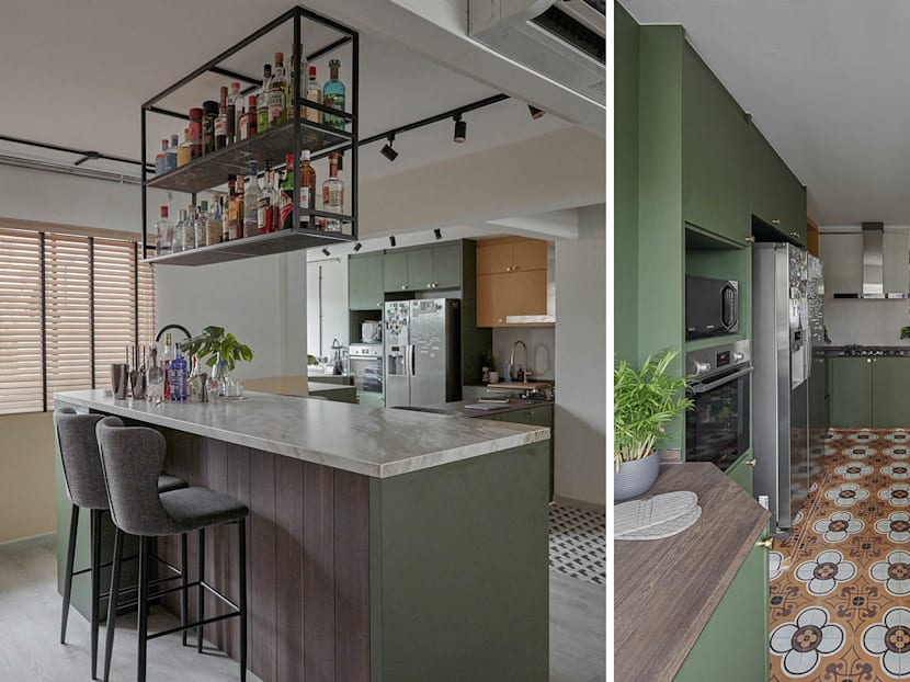 After A $70k Reno, This 5-Room Flat Now Has A Bold, Eclectic Bar Area In The Heart Of The Home