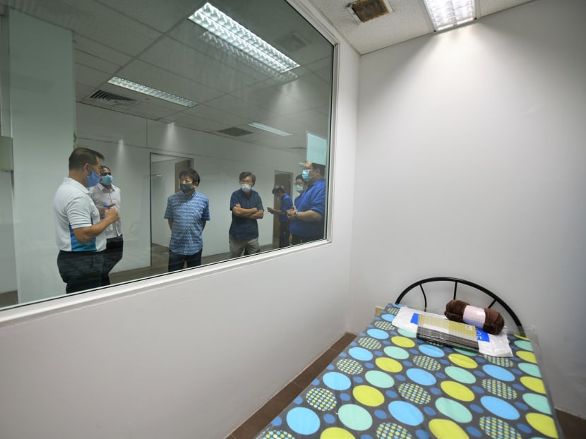 Transport Minister Khaw Boon Wan visiting the floating accommodation.