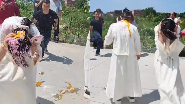 伴娘遭砸生鸡蛋洒面粉 中国闹婚行为引发批评