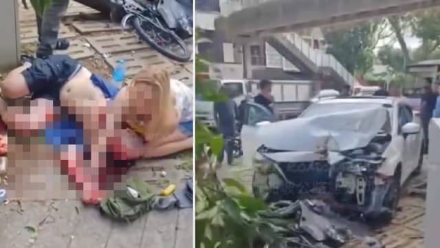 芽笼发生车祸 行人被撞伤血淋淋倒卧在地