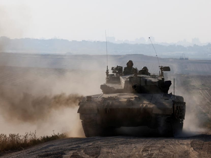 Israeli tank maneuvers near Israel's border with Gaza, amid the ongoing conflict between Israel and the Palestinian Islamist group Hamas, in southern Israel on April 7, 2024.