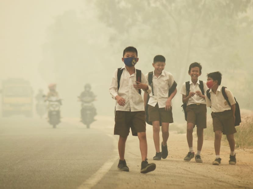 Students walk along a street as they are released from school to return home earlier due to the haze in Jambi, Indonesia's Jambi province, September 29, 2015 in this picture taken by Antara Foto. Photo: Reuters Students walk along a street as they are released from school to return home earlier due to the haze in Jambi, Indonesia's Jambi province, September 29, 2015 in this picture taken by Antara Foto. Photo: Reuters