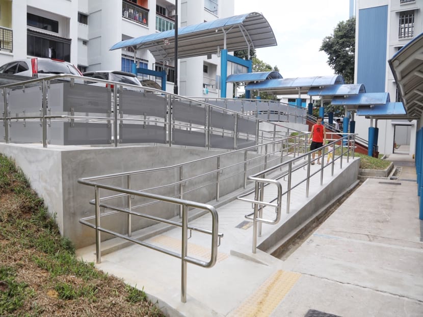 The barrier-free ramp at Block 108 Bedok Reservoir Road was handed over by the People’s Association to the Workers' Party-run Aljunied-Hougang Town Council on Oct 15.