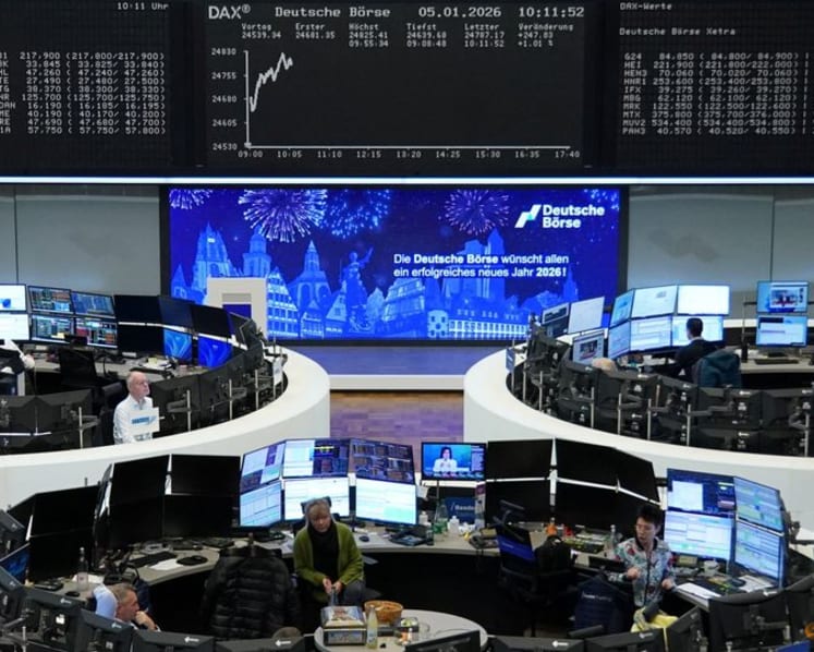 Stocks rise to records, dollar edges up as investors await economic news