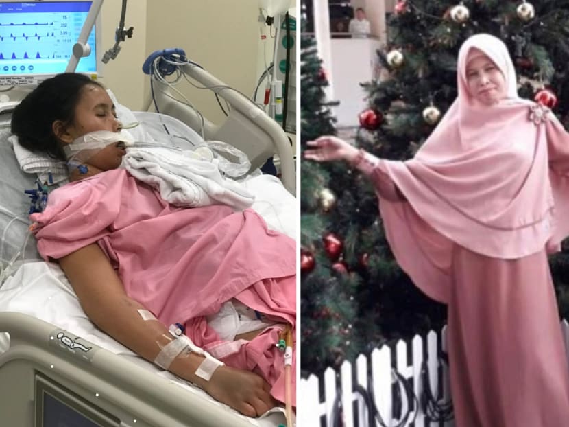 Ms Siti Sariyah Murbaksari's current state, in a photo posted on her Give.Asia appeal page (left), and in better times (right). Ms Siti Sariyah Murbaksari's current state, in a photo posted on her Give.Asia appeal page (left), and in better times (right).