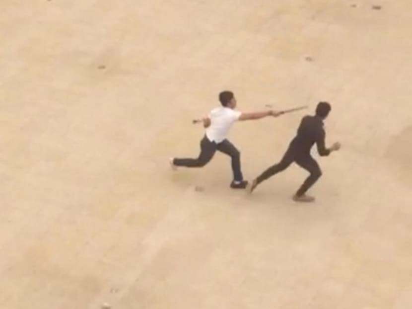A screengrab from a video by YouTube user Nicholas Chia of an alleged slashing at ITE College West.