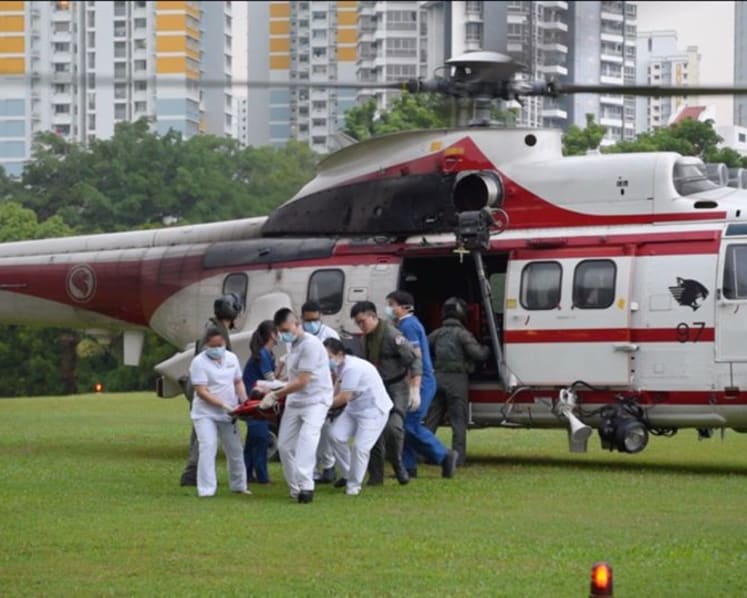 RSAF rescue chopper saves burns victim on tanker ship, then on way back rescues 3 men whose yacht caught fire