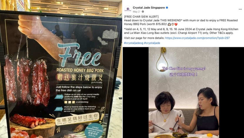Free char siew offer at Crystal Jade outlets splits patrons — some say it 'demeans' kids, others find it funny