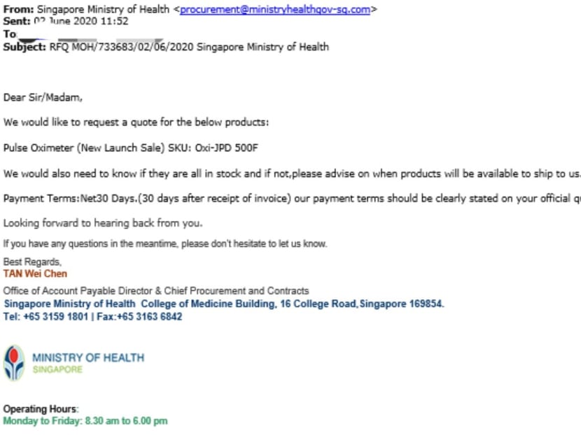 The companies that were scammed said that they received emails from people pretending to be from local universities or government agencies such as the Ministry of Health. The scammers asked for quotations on IT-related items, electronics and medical devices.