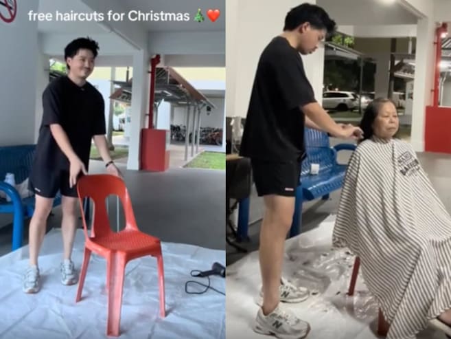 Singaporean content creator gives free haircuts at HDB void deck on Christmas Eve
