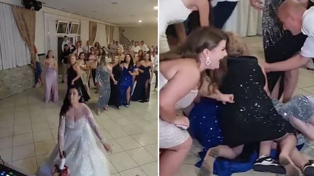 太想嫁？三女抢夺捧花 婚礼现场秒变摔跤擂台