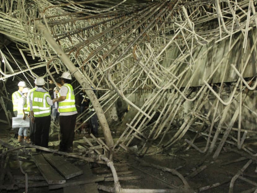 Site of the collapsed scaffolding structure on the the downtown line construction site at Bugis on Jul 18, 2012. TODAY file photo