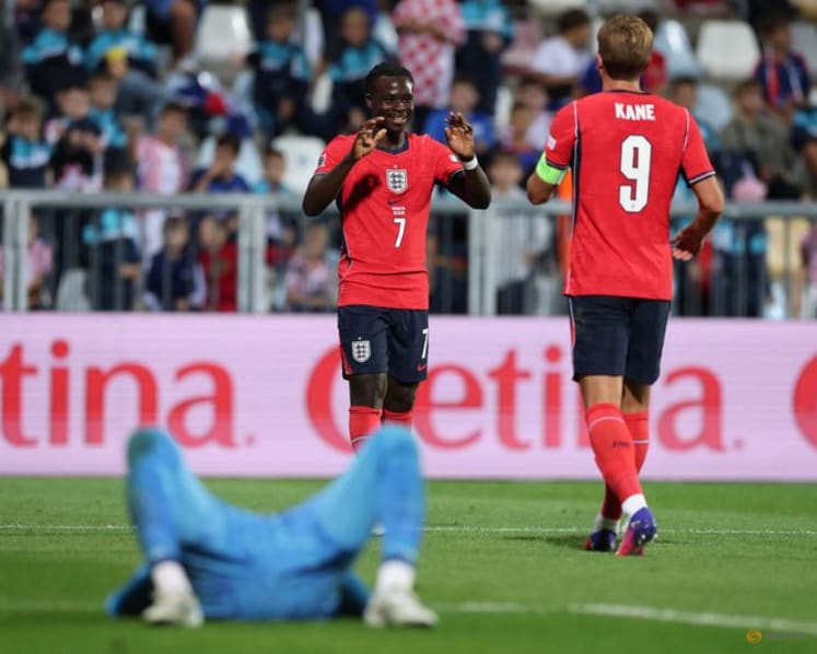 Doubles from Kane and Saka power England to 7-0 rout of Croatia
